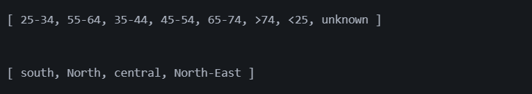 Distinct values for age and region columns